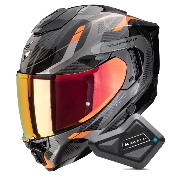 Casque Integral Scorpion Exo 1500 Air Sleek Black Orange + Kit Bluetooth BT Mini