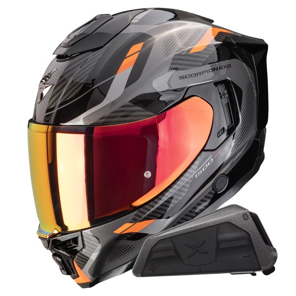 Casque Integral Scorpion Exo 1500 Air Sleek Black Orange + Kit bluetooth Exo-Com Link-1