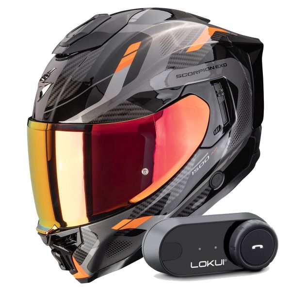 Casque Integral Scorpion Exo 1500 Air Sleek Black Orange + Kit Bluetooth Lokui K30