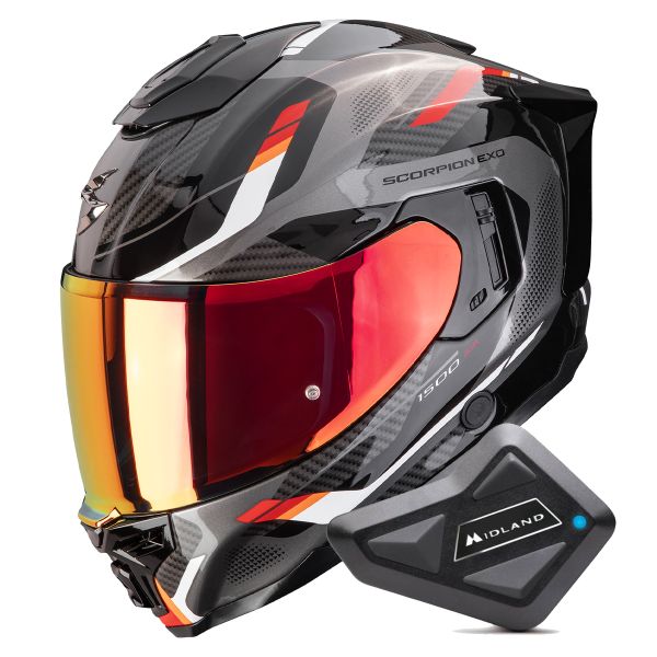 Casque Integral Scorpion Exo 1500 Air Sleek Black Red + Kit Bluetooth BT Mini