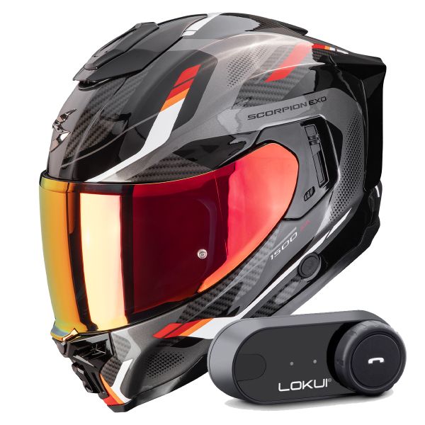 Casque Integral Scorpion Exo 1500 Air Sleek Black Red + Kit Bluetooth Lokui K30