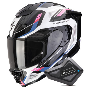 Casque Integral Scorpion Exo 1500 Air Sleek White Black Pink + Kit Bluetooth BT Mini