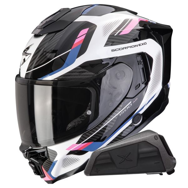 Casque Integral Scorpion Exo 1500 Air Sleek White Black Pink + Kit bluetooth Exo-Com Link-1