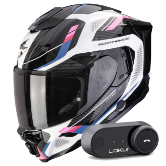 Casque Integral Scorpion Exo 1500 Air Sleek White Black Pink + Kit Bluetooth Lokui K30