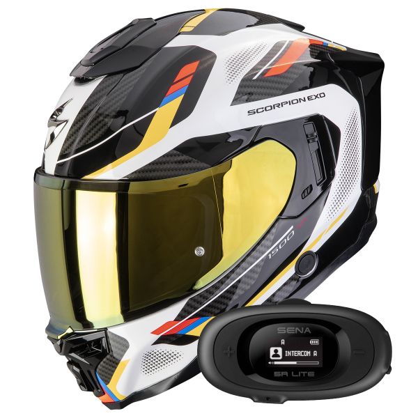 Casque Integral Scorpion Exo 1500 Air Sleek White Blue Yellow + Kit bluetooth 5R Lite Solo