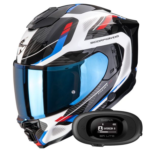 Casque Integral Scorpion Exo 1500 Air Sleek White Red Blue + Kit bluetooth 5R Lite Solo