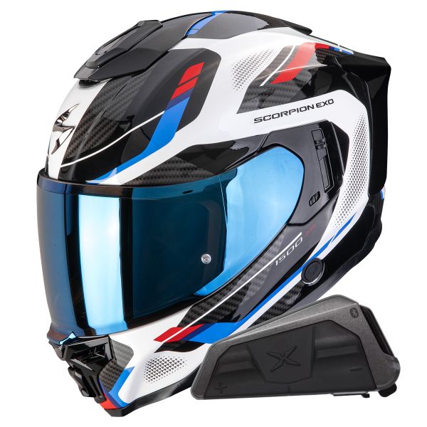 Casque Integral Scorpion Exo 1500 Air Sleek White Red Blue + Kit bluetooth Exo-Com Link-1