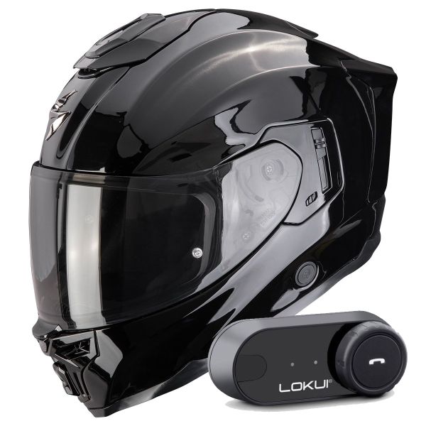 Casque Integral Scorpion Exo 1500 Air Solid Black + Kit Bluetooth Lokui K30