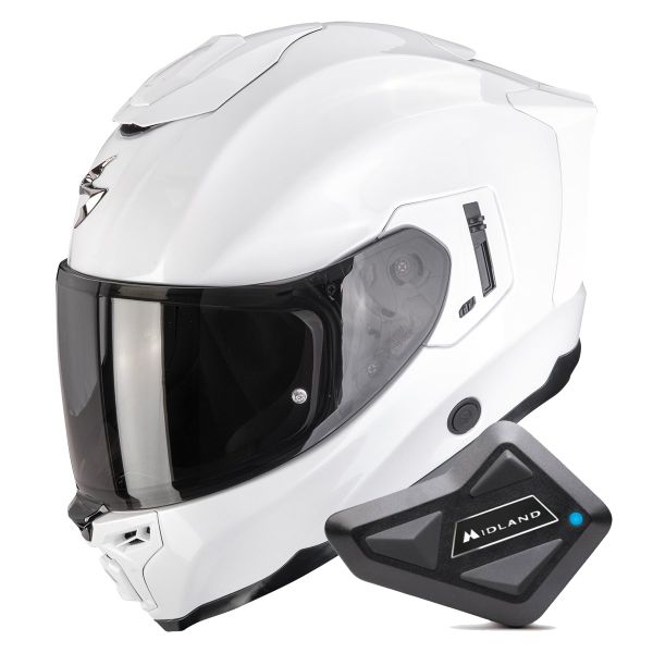 Casque Integral Scorpion Exo 1500 Air Solid Pearl White + Kit Bluetooth BT Mini