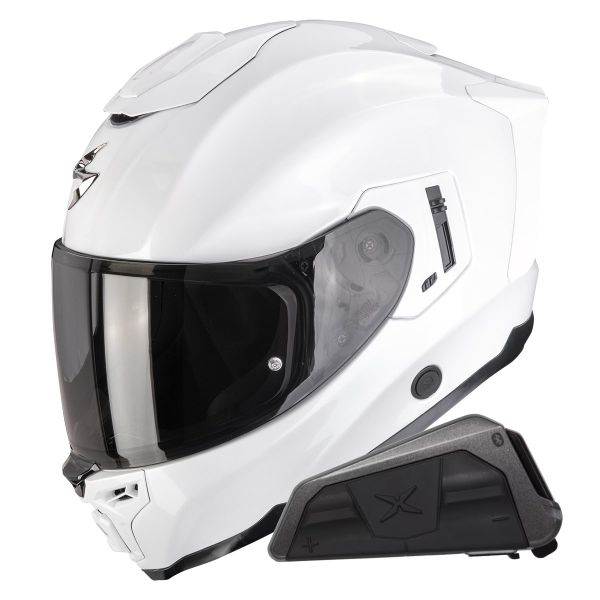 Casque Integral Scorpion Exo 1500 Air Solid Pearl White + Kit bluetooth Exo-Com Link-1