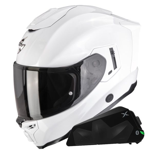 Casque Integral Scorpion Exo 1500 Air Solid Pearl White + Kit bluetooth Exo-Com Link-1C