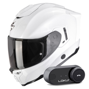 Casque Integral Scorpion Exo 1500 Air Solid Pearl White + Kit Bluetooth Lokui K30
