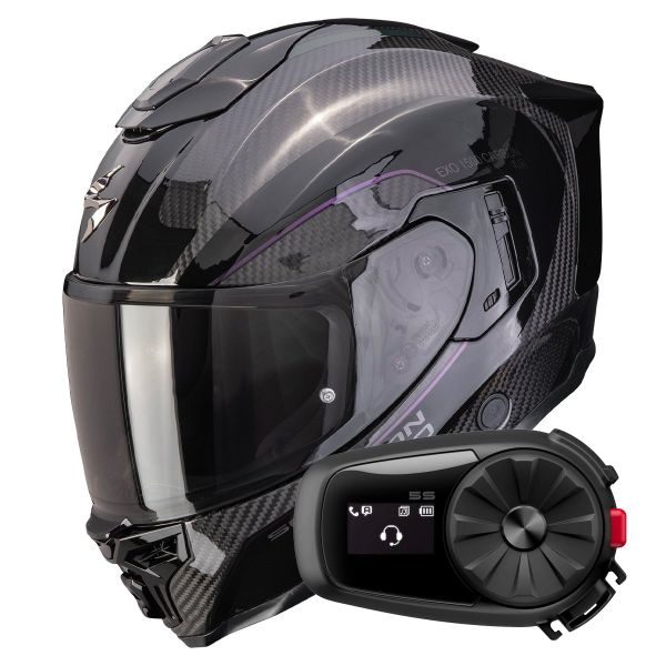 Casque Integral Scorpion Exo 1500 Carbon Air Mundi Black Chameleon + Kit Bluetooth 5S Solo