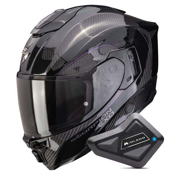 Casque Integral Scorpion Exo 1500 Carbon Air Mundi Black Chameleon + Kit Bluetooth BT Mini