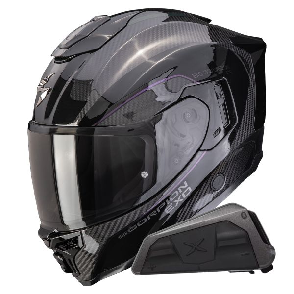 Casque Integral Scorpion Exo 1500 Carbon Air Mundi Black Chameleon + Kit bluetooth Exo-Com Link-1