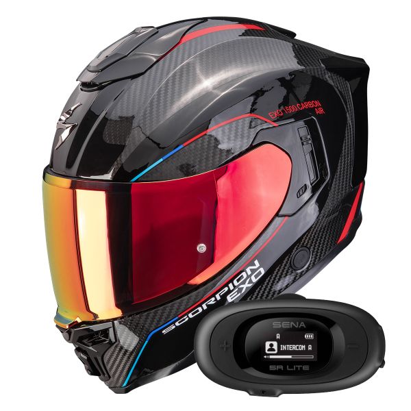 Casque Integral Scorpion Exo 1500 Carbon Air Mundi Black Red + Kit bluetooth 5R Lite Solo