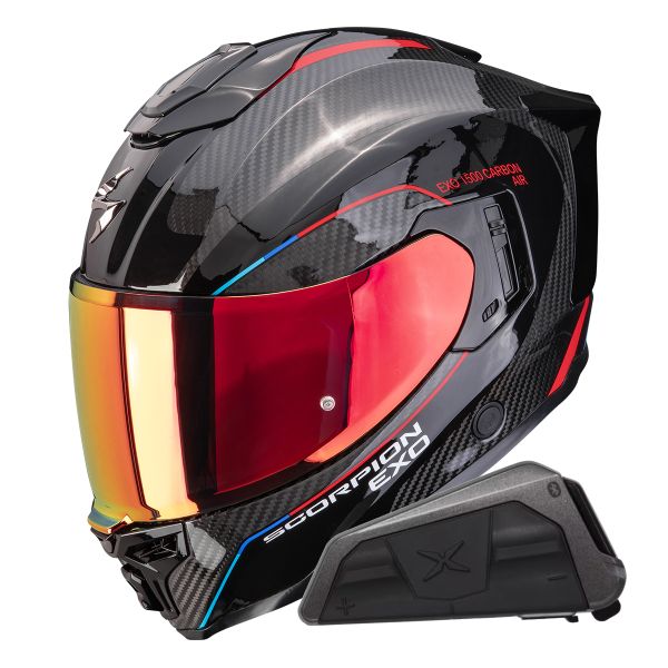 Casque Integral Scorpion Exo 1500 Carbon Air Mundi Black Red + Kit bluetooth Exo-Com Link-1