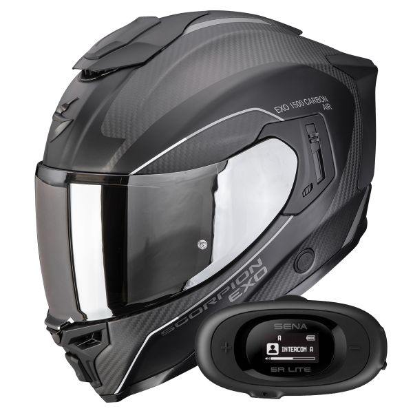 Casque Integral Scorpion Exo 1500 Carbon Air Mundi Matt Black Silver + Kit bluetooth 5R Lite Solo