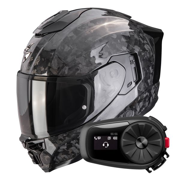 Casque Integral Scorpion Exo 1500 Carbon Air Onyx Solid Black + Kit Bluetooth 5S Solo