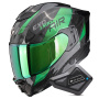 Casque Integral Scorpion Exo 1500 Carbon Air Platted Black Green + Kit Bluetooth BT Mini