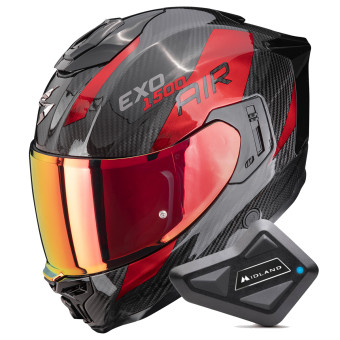 Casque Integral Scorpion Exo 1500 Carbon Air Platted Black Red + Kit Bluetooth BT Mini