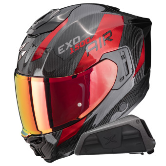 Casque Integral Scorpion Exo 1500 Carbon Air Platted Black Red + Kit bluetooth Exo-Com Link-1