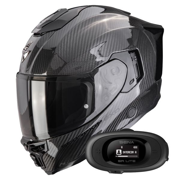 Casque Integral Scorpion Exo 1500 Carbon Air Solid Black + Kit bluetooth 5R Lite Solo