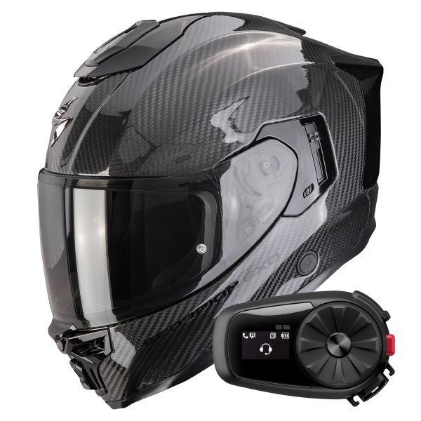 Casque Integral Scorpion Exo 1500 Carbon Air Solid Black + Kit Bluetooth 5S Solo