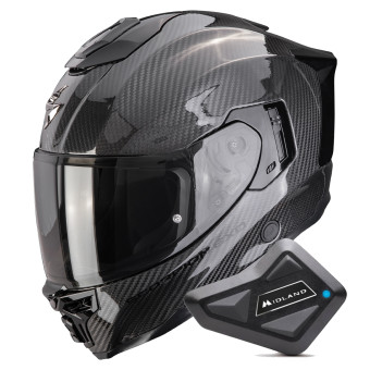 Casque Integral Scorpion Exo 1500 Carbon Air Solid Black + Kit Bluetooth BT Mini