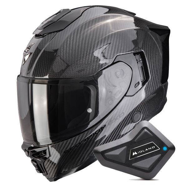 Casque Integral Scorpion Exo 1500 Carbon Air Solid Black + Kit Bluetooth BT Mini