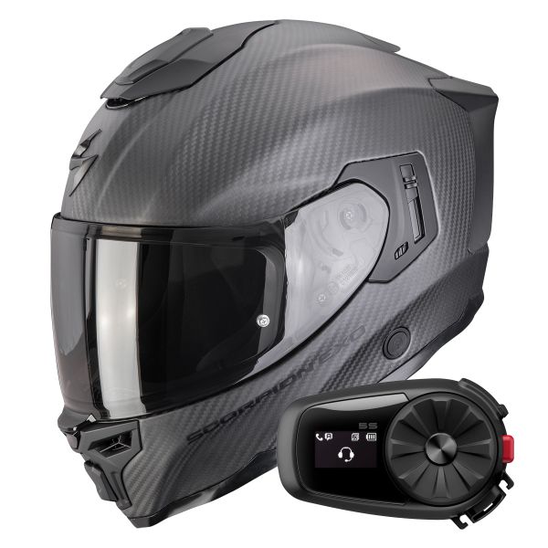 Casque Integral Scorpion Exo 1500 Carbon Air Solid Matt Black + Kit Bluetooth 5S Solo