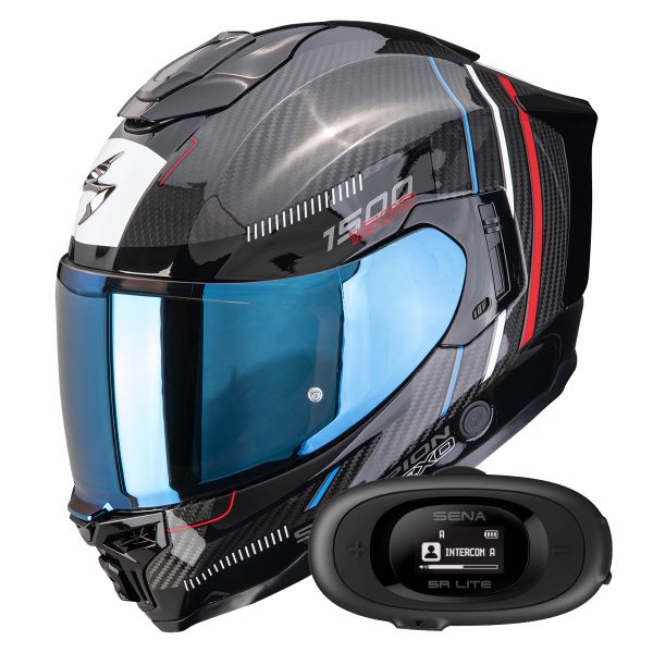 Casque Integral Scorpion Exo 1500 Carbon Air Zity Black Red Blue + Kit bluetooth 5R Lite Solo