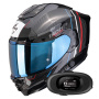 Casque Integral Scorpion Exo 1500 Carbon Air Zity Black Red Blue + Kit bluetooth 5R Lite Solo