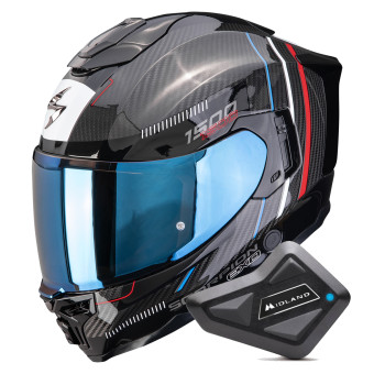 Casque Integral Scorpion Exo 1500 Carbon Air Zity Black Red Blue + Kit Bluetooth BT Mini