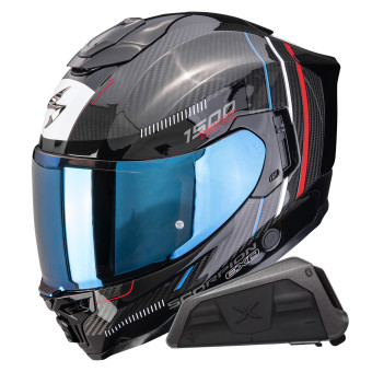 Casque Integral Scorpion Exo 1500 Carbon Air Zity Black Red Blue + Kit bluetooth Exo-Com Link-1