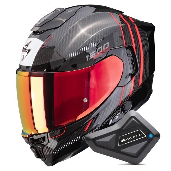 Casque Integral Scorpion Exo 1500 Carbon Air Zity Black Red + Kit Bluetooth BT Mini