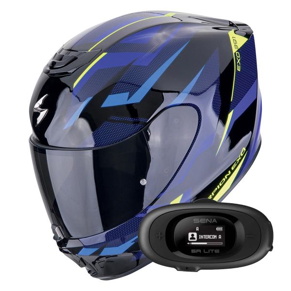 Casque Integral Scorpion Exo 391 Aaxo Black Blue + Kit bluetooth 5R Lite