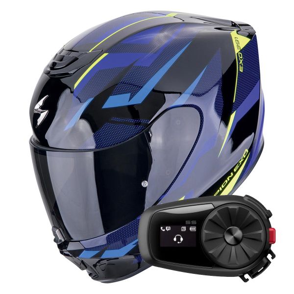 Casque Integral Scorpion Exo 391 Aaxo Black Blue + Kit Bluetooth 5S