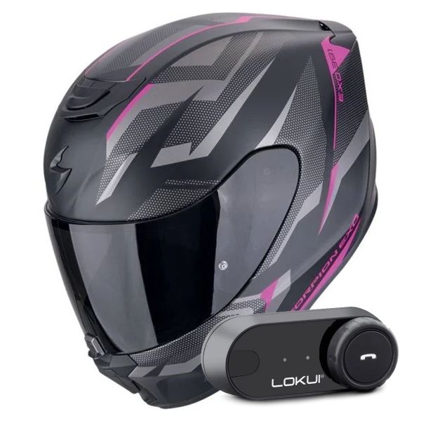Casque Integral Scorpion Exo 391 Aaxo Matt Black Pink + Kit Bluetooth Lokui K30