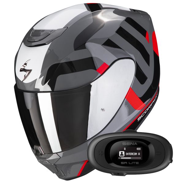 Casque Integral Scorpion Exo 391 Arok Grey Red Black + Kit bluetooth 5R Lite