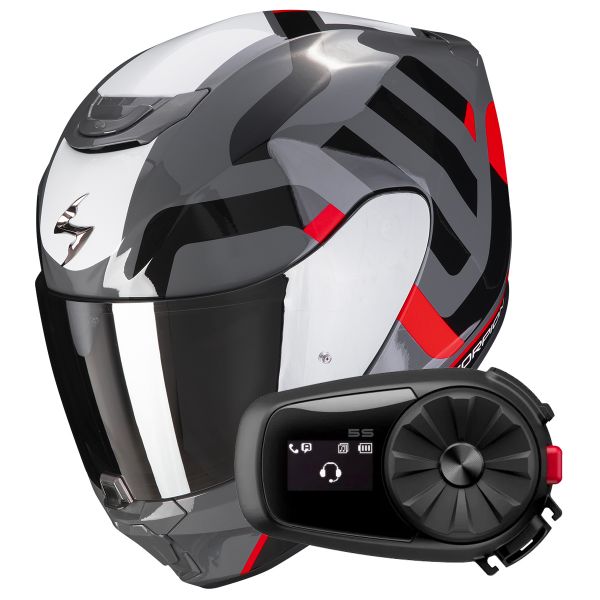 Casque Integral Scorpion Exo 391 Arok Grey Red Black + Kit Bluetooth 5S