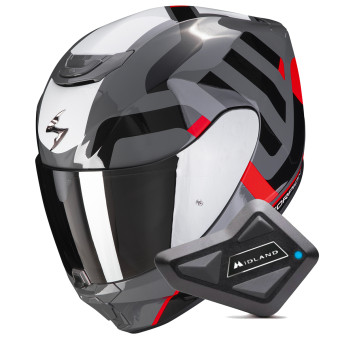 Casque Integral Scorpion Exo 391 Arok Grey Red Black + Kit bluetooth BT Mini