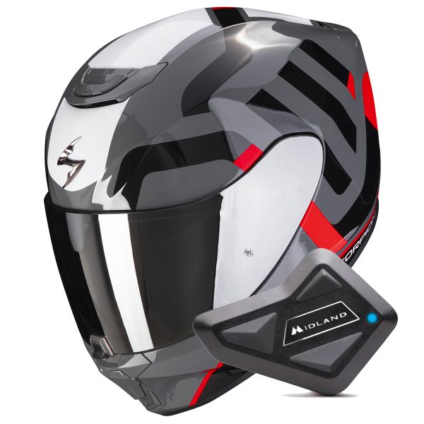 Casque Integral Scorpion Exo 391 Arok Grey Red Black + Kit bluetooth BT Mini