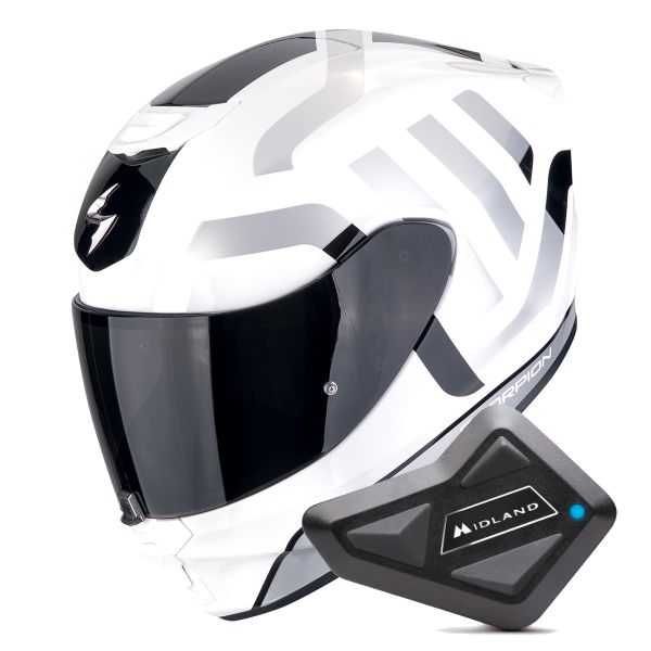 Casque Integral Scorpion Exo 391 Arok White Black Silver + Kit Bluetooth BT Mini