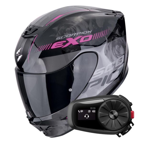 Casque Integral Scorpion Exo 391 Ava Black Pink + Kit Bluetooth 5S