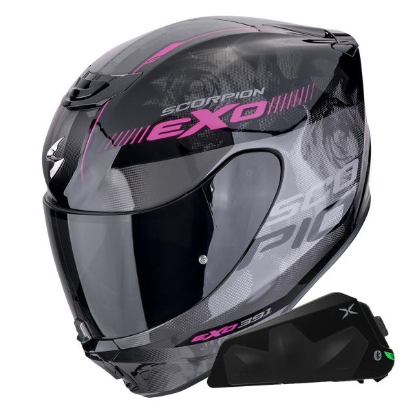 Casque Integral Scorpion Exo 391 Ava Black Pink + Kit bluetooth Exo-Com Link-1C