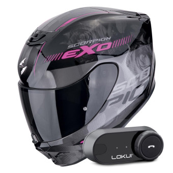 Casque Integral Scorpion Exo 391 Ava Black Pink + Kit Bluetooth Lokui K30