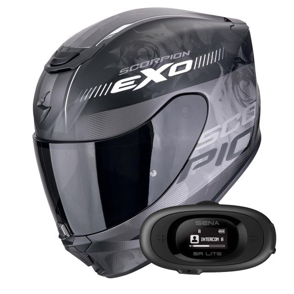 Casque Integral Scorpion Exo 391 Ava Matt Black Silver + Kit bluetooth 5R Lite
