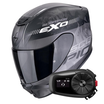 Casque Integral Scorpion Exo 391 Ava Matt Black Silver + Kit Bluetooth 5S