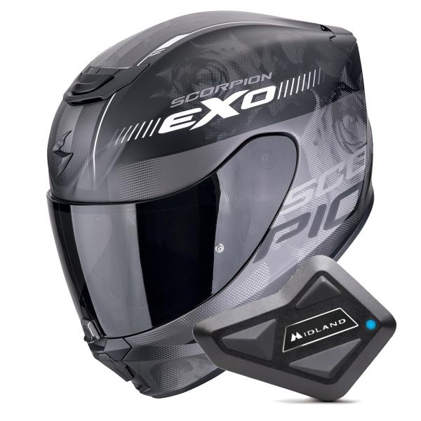 Casque Integral Scorpion Exo 391 Ava Matt Black Silver + Kit bluetooth BT Mini